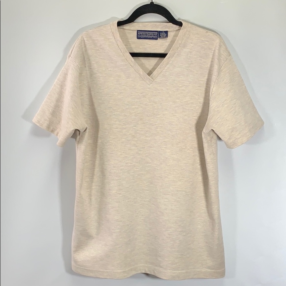 Newton Trading Co Business Casual Short Sleeve Mens Size XL Tan V-Neck Shirt
